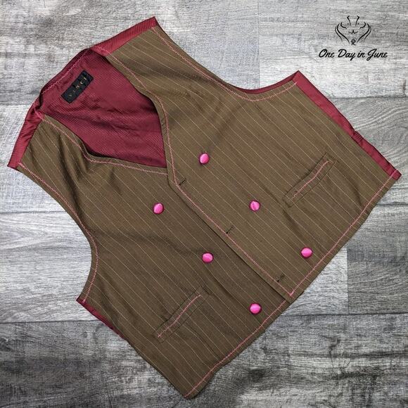 Vinci 3 Button Pin Stripe Vest Size L - Picture 1 of 5